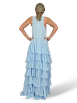 VESTIDO LARGO ASIMETRICO VOLANTES JOT