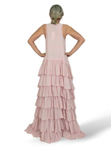 VESTIDO LARGO ASIMETRICO VOLANTES JOT