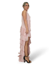 VESTIDO LARGO ASIMETRICO VOLANTES JOT