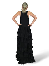 VESTIDO LARGO ASIMETRICO VOLANTES JOT
