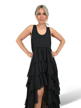 VESTIDO LARGO ASIMETRICO VOLANTES JOT
