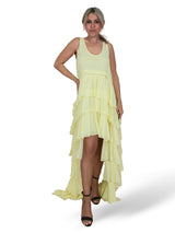VESTIDO LARGO ASIMETRICO VOLANTES JOT