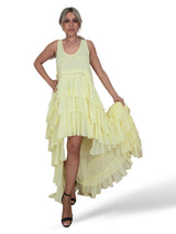 VESTIDO LARGO ASIMETRICO VOLANTES JOT
