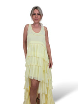 VESTIDO LARGO ASIMETRICO VOLANTES JOT