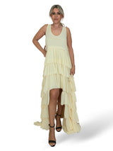 VESTIDO LARGO ASIMETRICO VOLANTES JOT