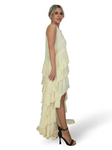 VESTIDO LARGO ASIMETRICO VOLANTES JOT