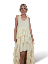 VESTIDO LARGO ASIMETRICO VOLANTES JOT