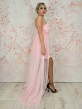 VESTIDO FLORES CORTO PALABRA DE HONOR SOBREFALDA TUL JOT