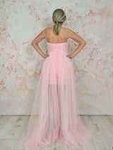 VESTIDO FLORES CORTO PALABRA DE HONOR SOBREFALDA TUL JOT