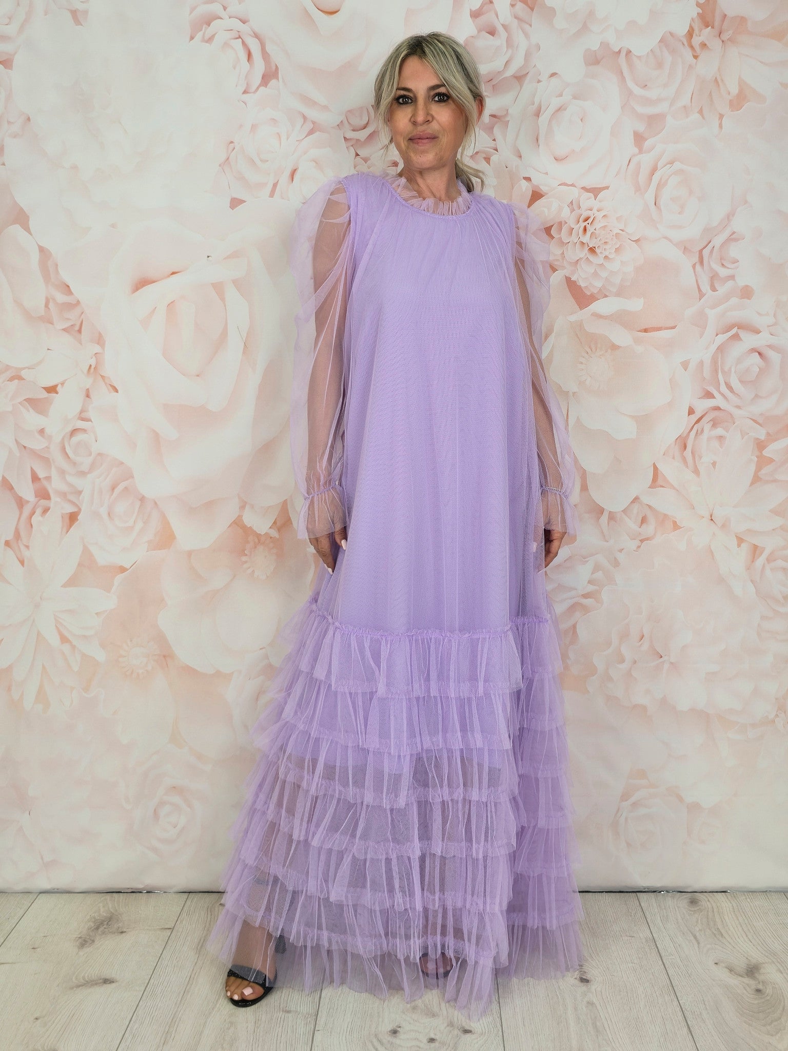 VESTIDO LONGO DE TULE LILÁS