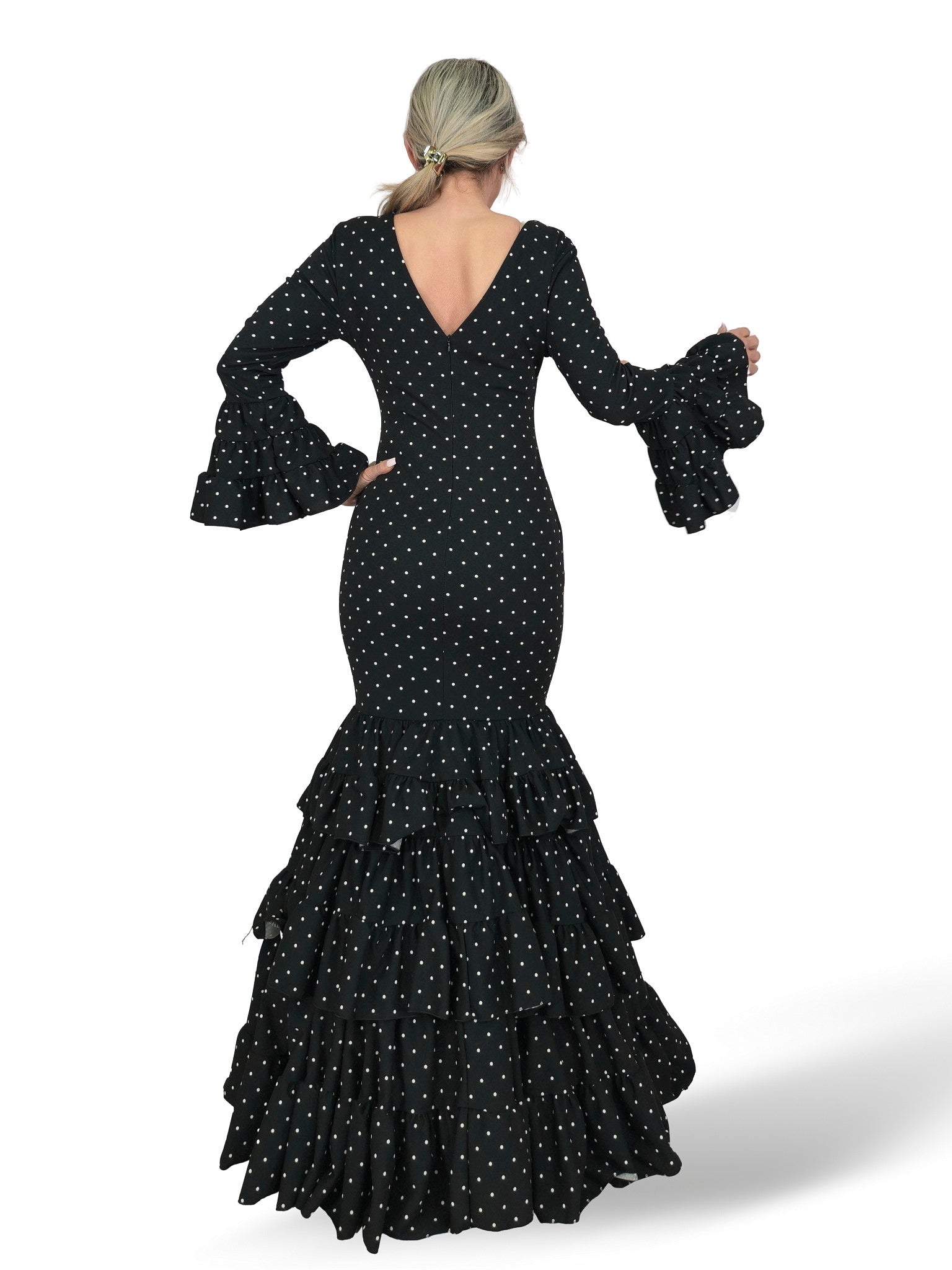 VESTIDO FLAMENCA NEGRO LUNAR BLANCO