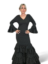 VESTIDO FLAMENCA NEGRO LUNAR BLANCO