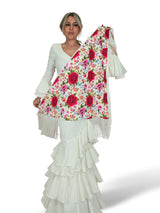 MANTON REVERSIBLE FLORES ENCAJE FLECOS