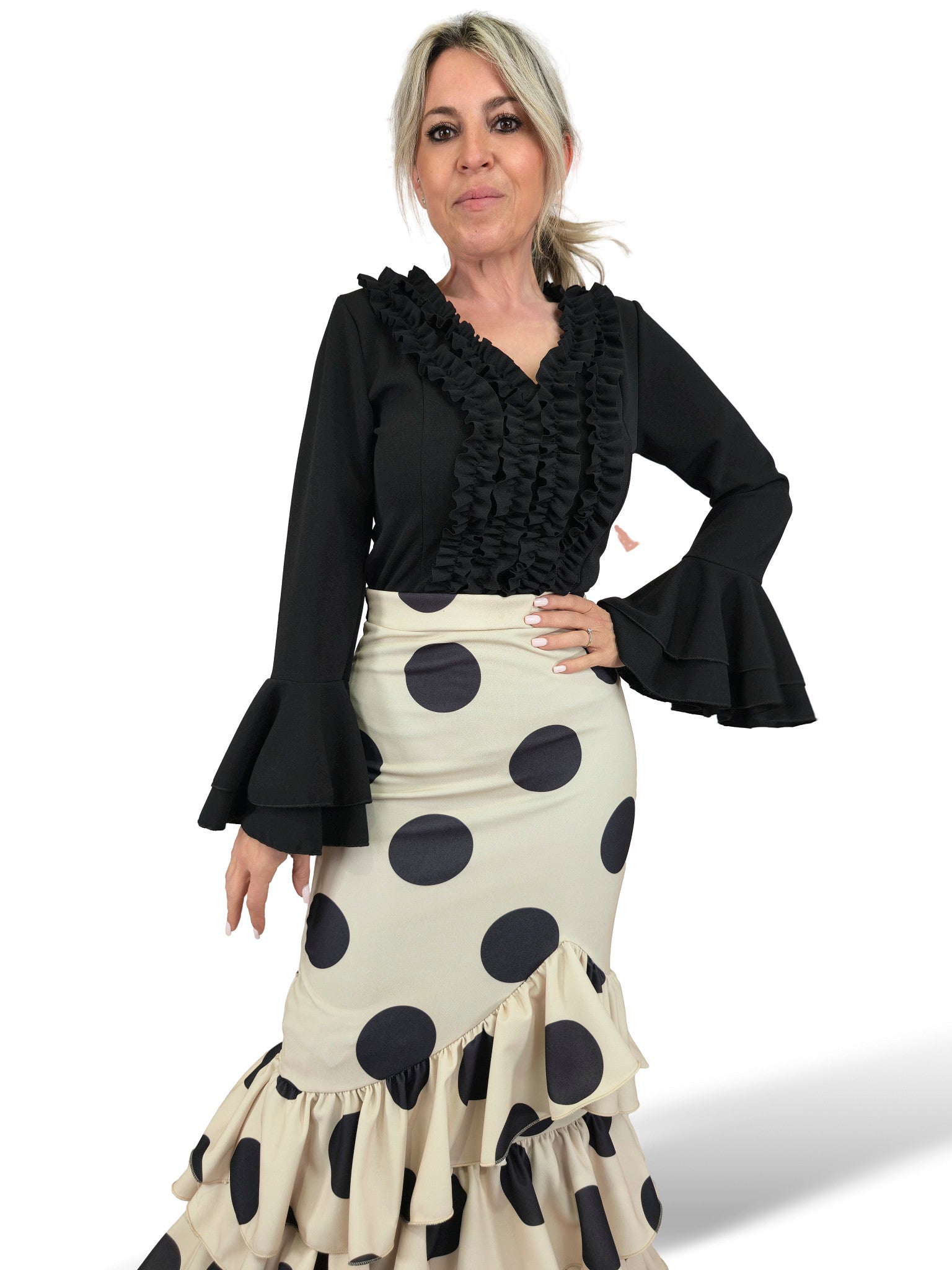 CAMISETA FLAMENCO VOLANTES FRUNCIDO