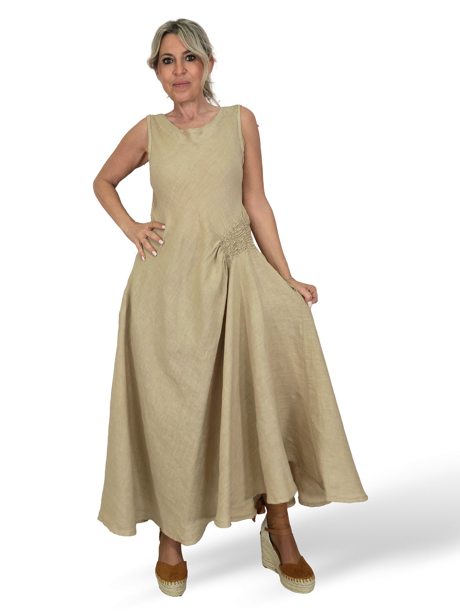 VESTIDO LINO DRAPEADO LATERAL JOT