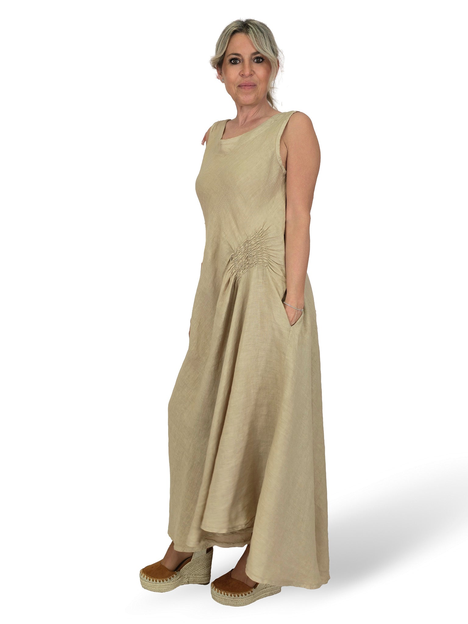 VESTIDO LINO DRAPEADO LATERAL JOT