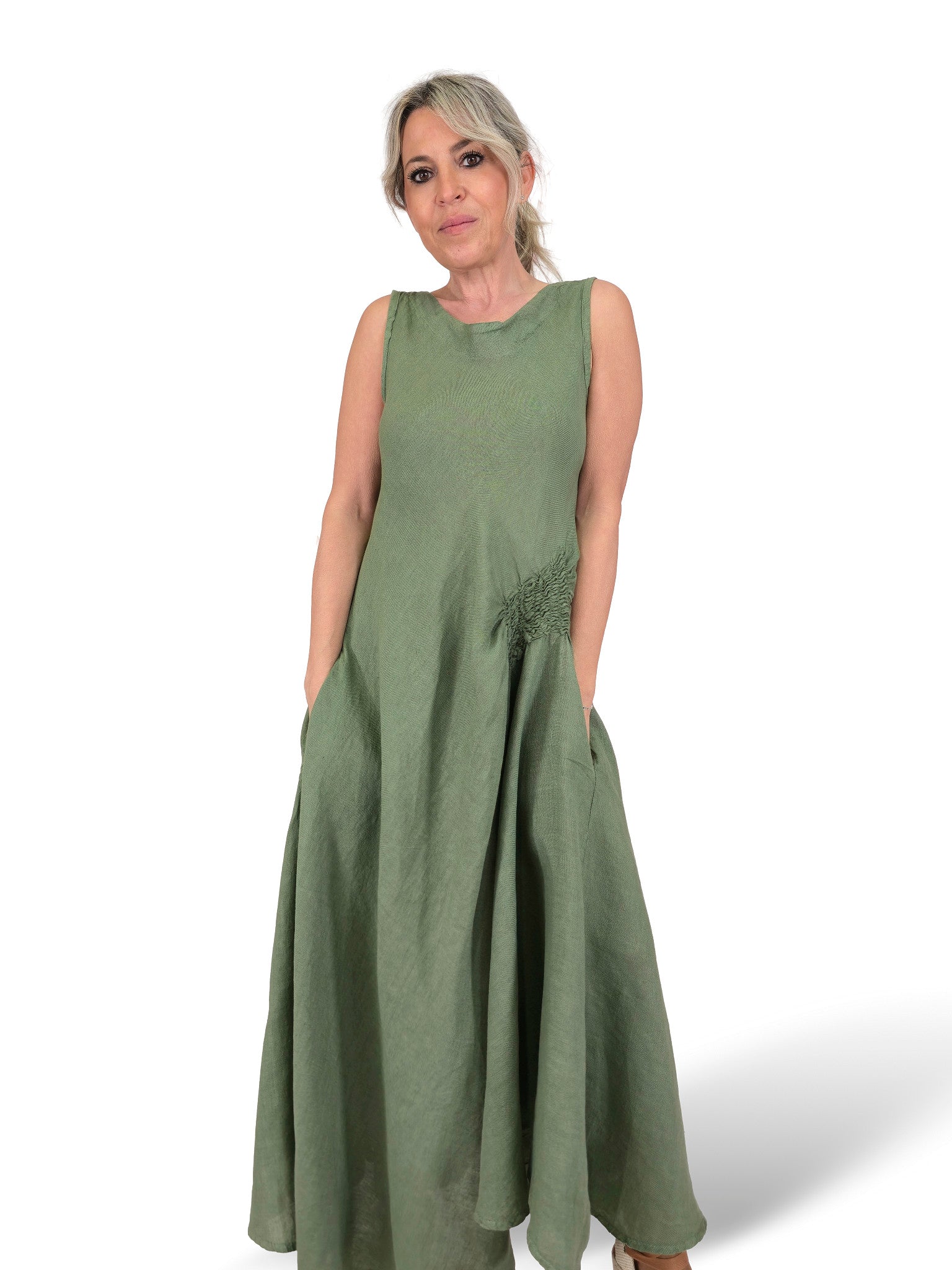 VESTIDO LINO DRAPEADO LATERAL JOT
