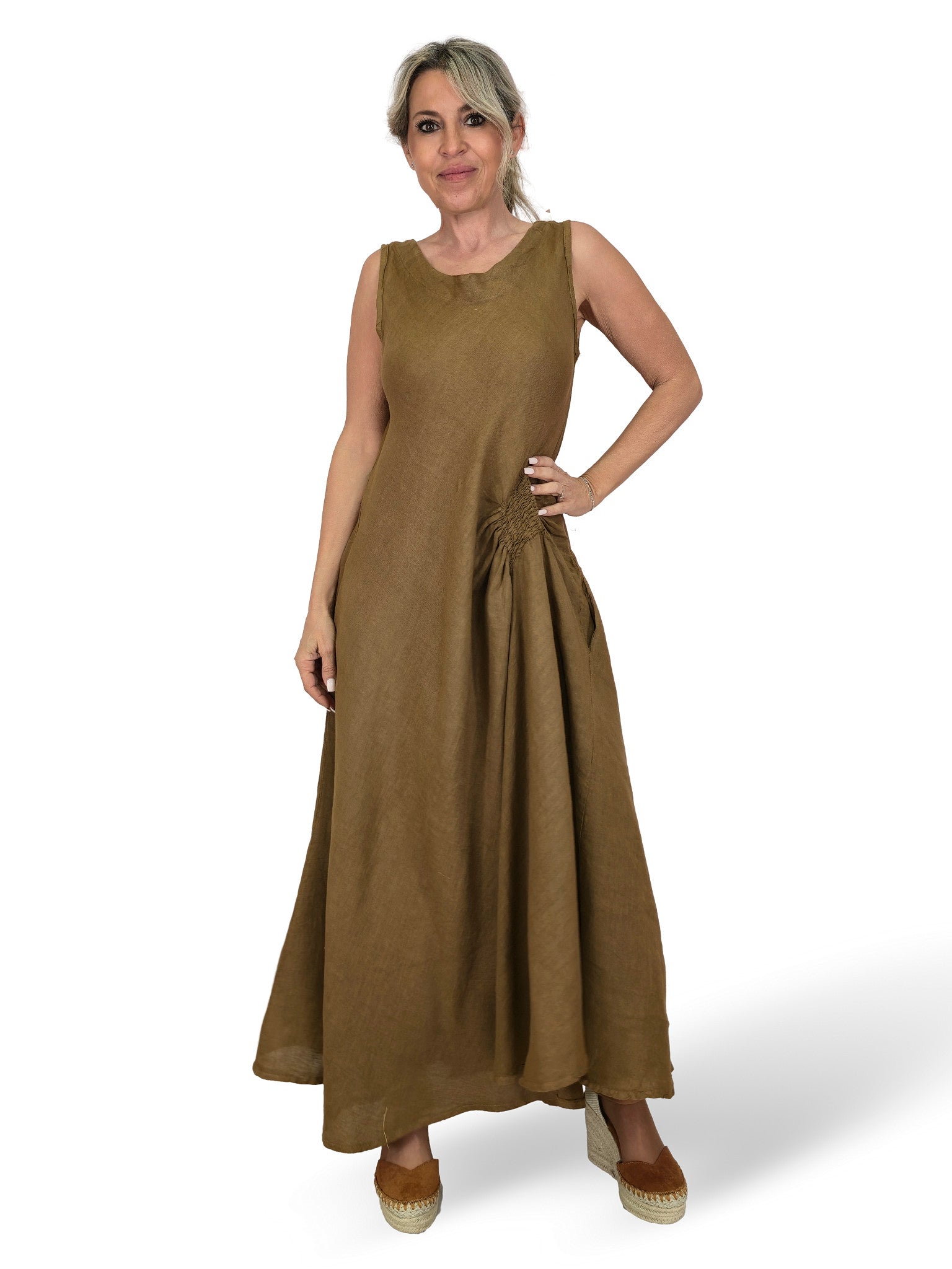 VESTIDO LINO DRAPEADO LATERAL JOT