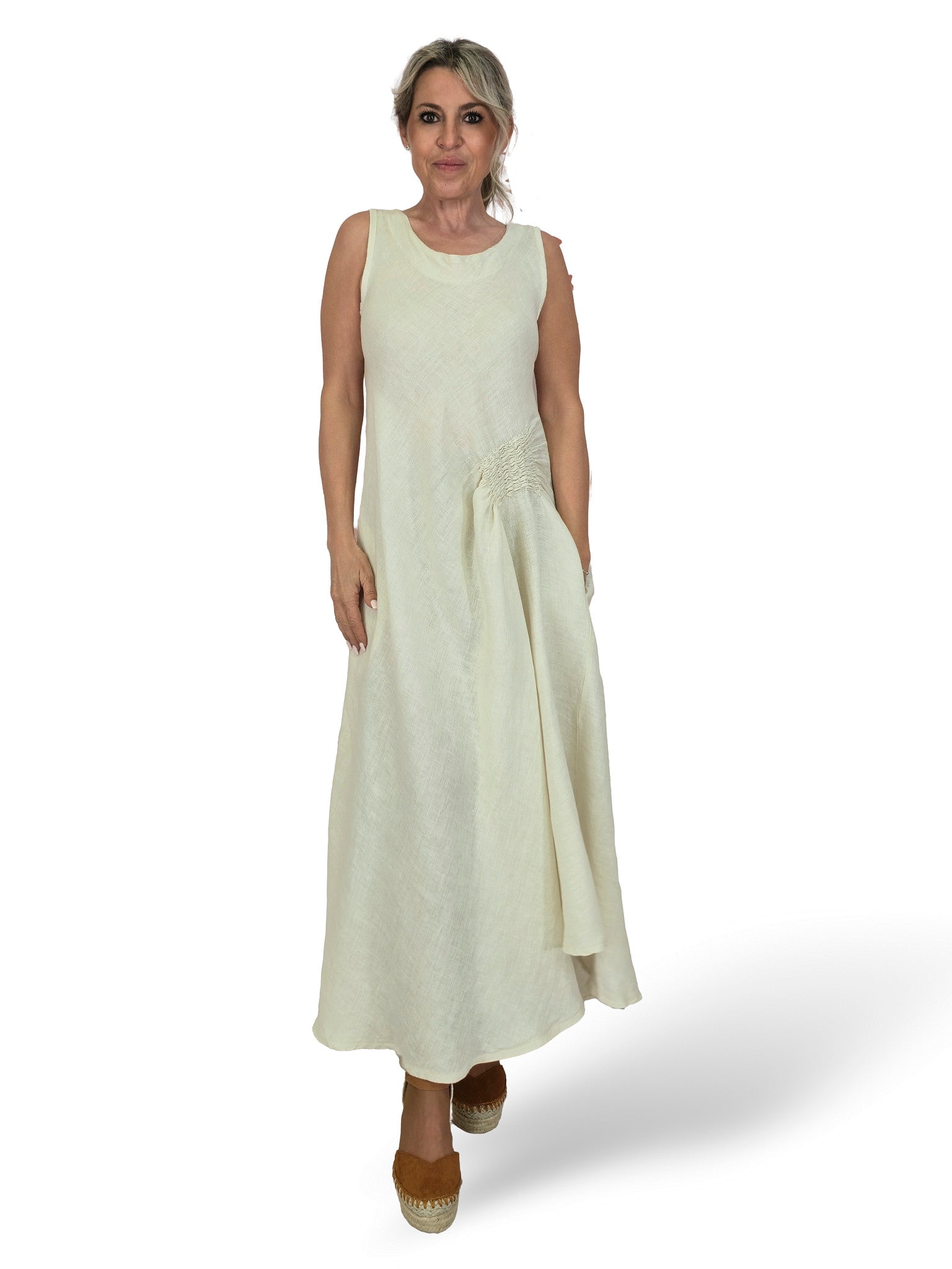 VESTIDO LINO DRAPEADO LATERAL JOT