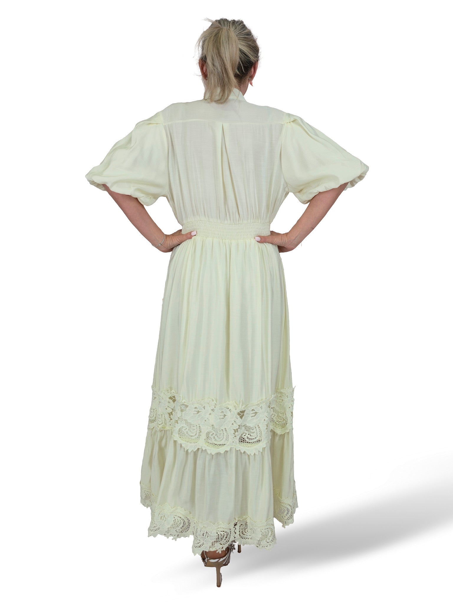 VESTIDO CAMISERO ENCAJE MANGA GLOBO TENCEL JOT