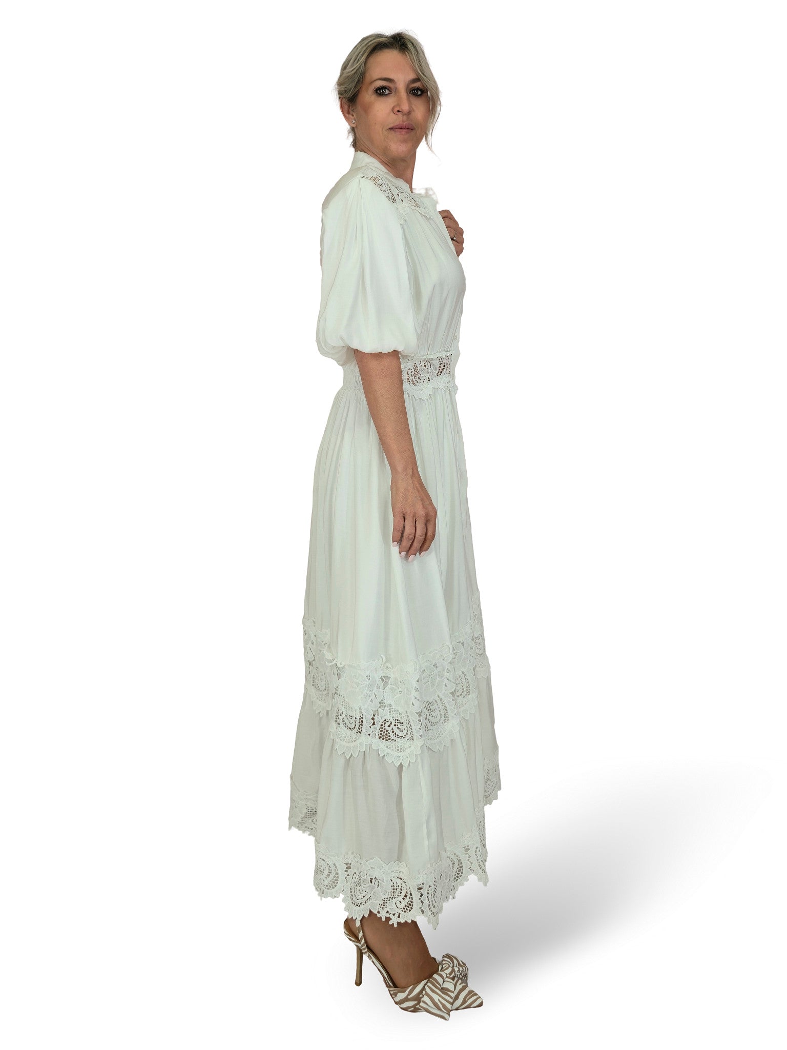 VESTIDO CAMISERO ENCAJE MANGA GLOBO TENCEL JOT