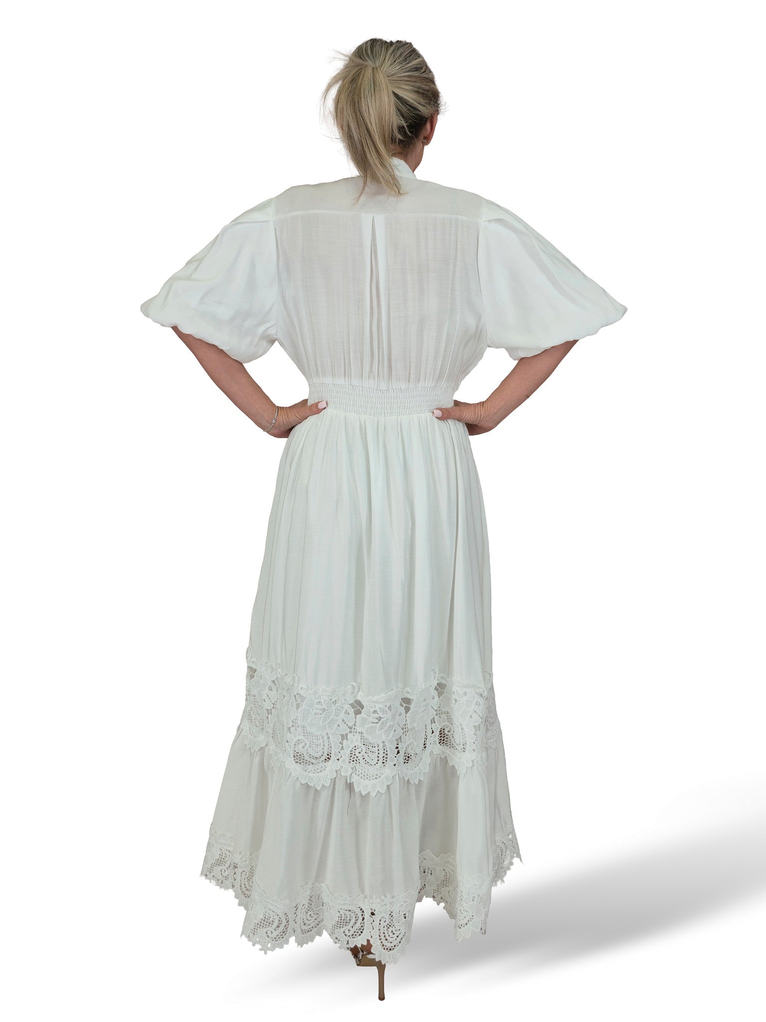 VESTIDO CAMISERO ENCAJE MANGA GLOBO TENCEL JOT
