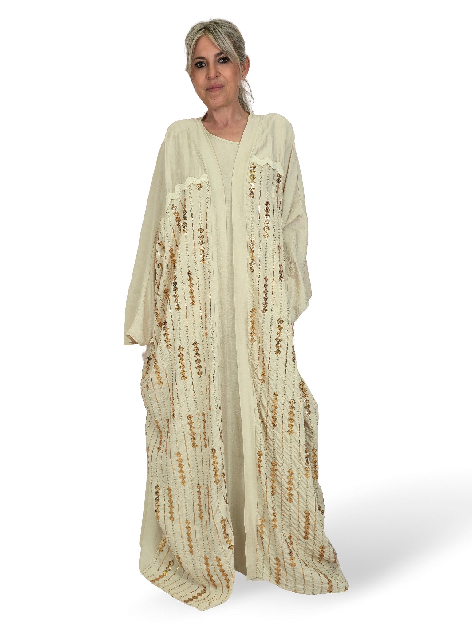 CONJUNTO VESTIDO Y KIMONO BORDADO LENTEJUELAS JOT