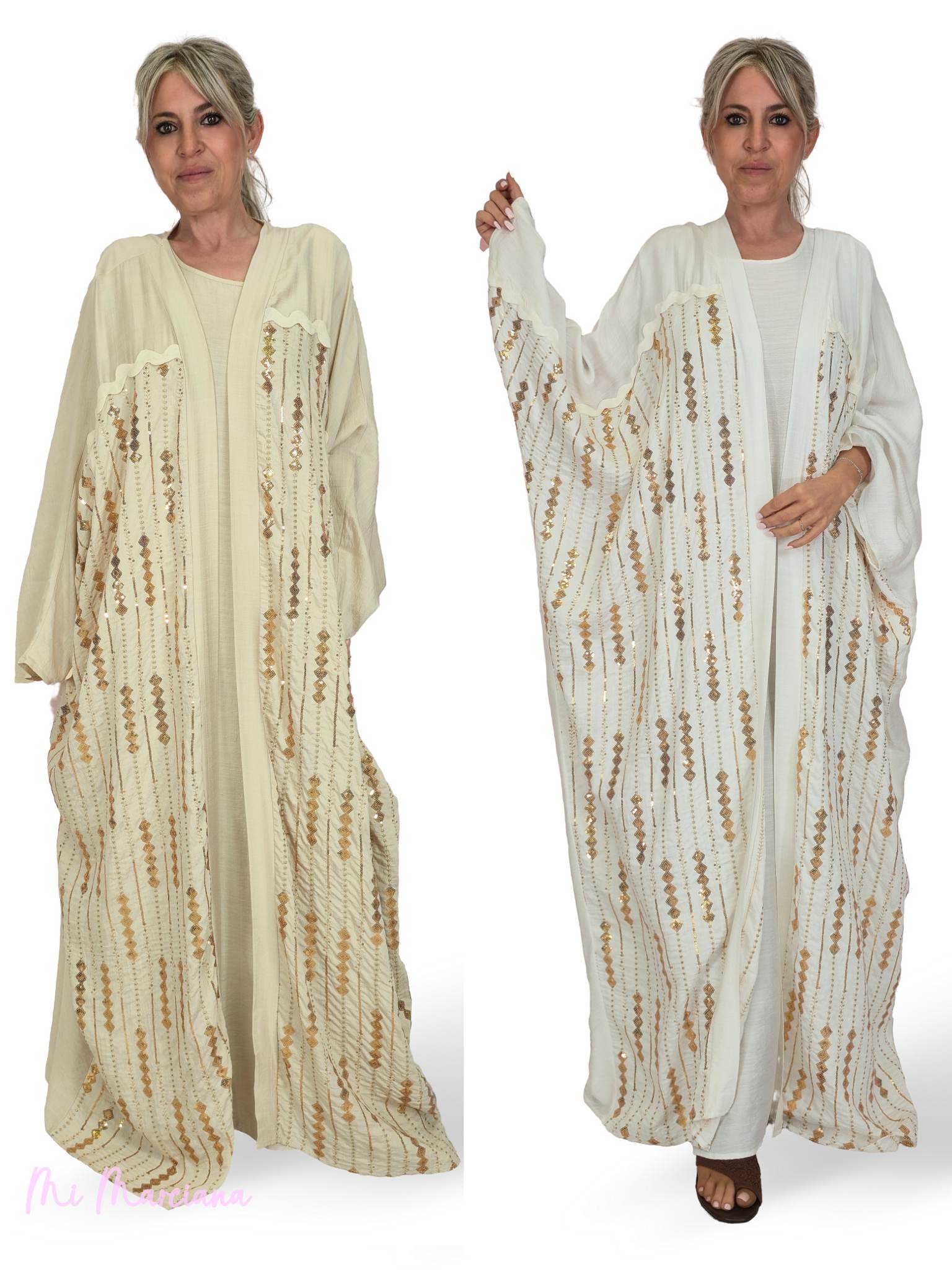 CONJUNTO VESTIDO Y KIMONO BORDADO LENTEJUELAS JOT