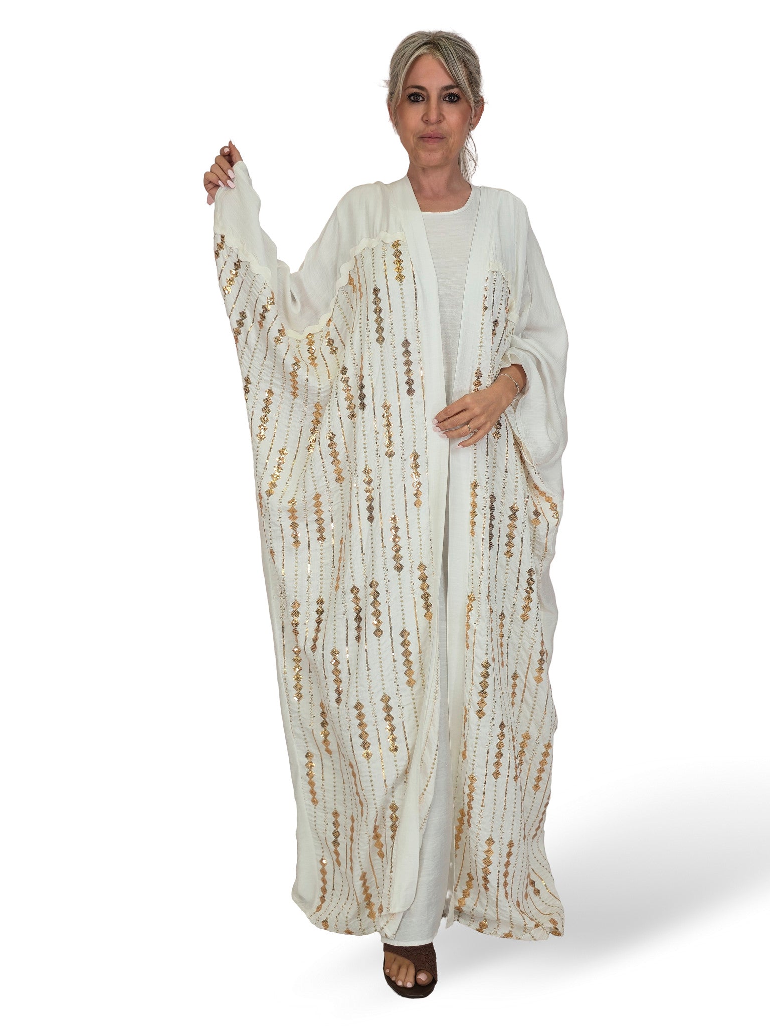 CONJUNTO VESTIDO Y KIMONO BORDADO LENTEJUELAS JOT