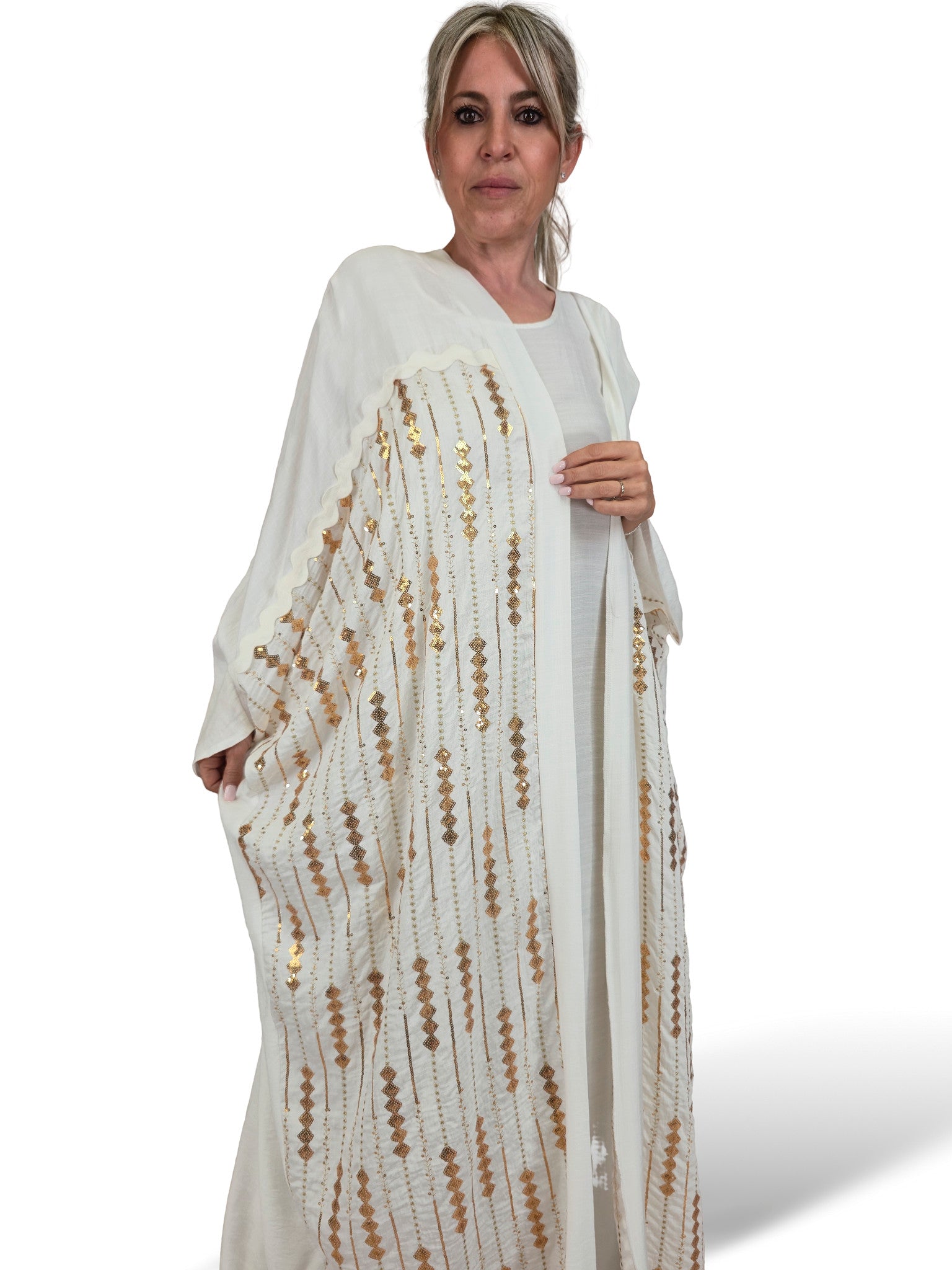 CONJUNTO VESTIDO Y KIMONO BORDADO LENTEJUELAS JOT