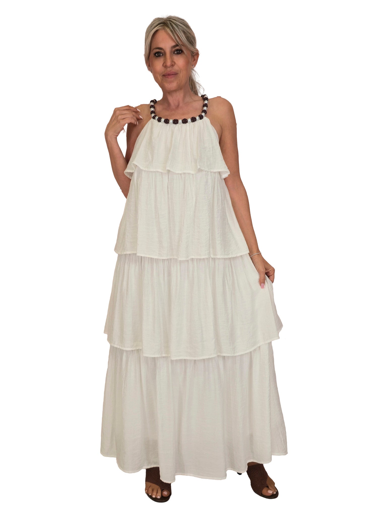 VESTIDO LARGO VOLANTES COLLAR JOT