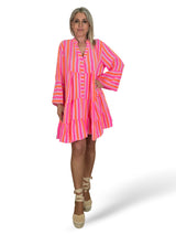 VESTIDO BAMBULA CORTO VOLANTES RAYAS FLUOR