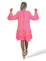 VESTIDO BAMBULA CORTO VOLANTES RAYAS FLUOR