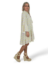 VESTIDO BAMBULA CORTO VOLANTES ANIMAL PRINT FLUOR