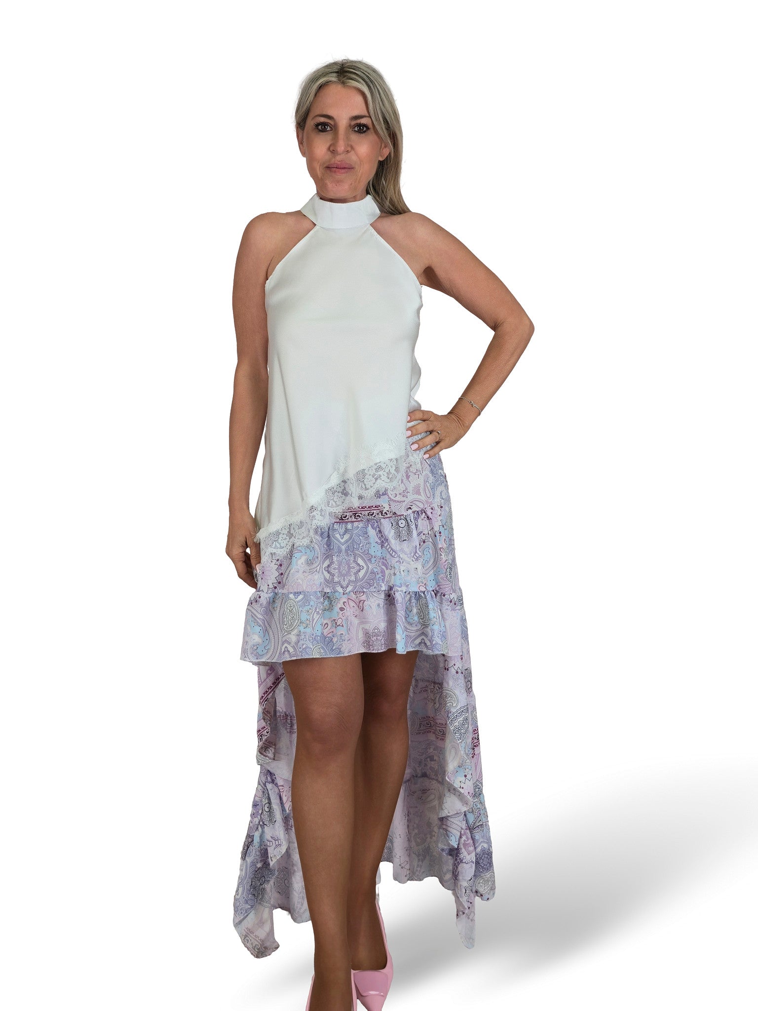 SAIA DE CASHMERE COM BABADO ASSIMÉTRICO