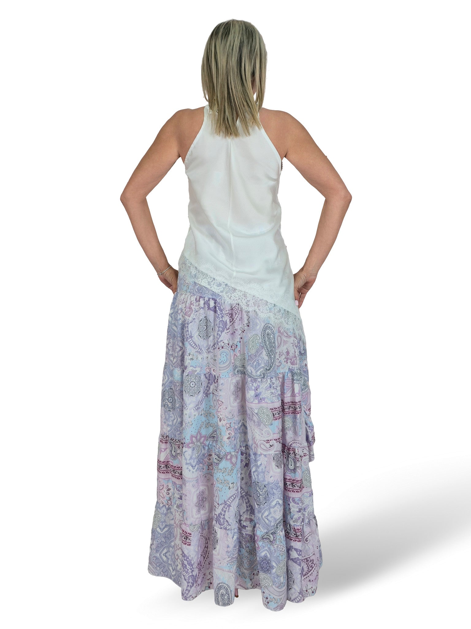 SAIA DE CASHMERE COM BABADO ASSIMÉTRICO