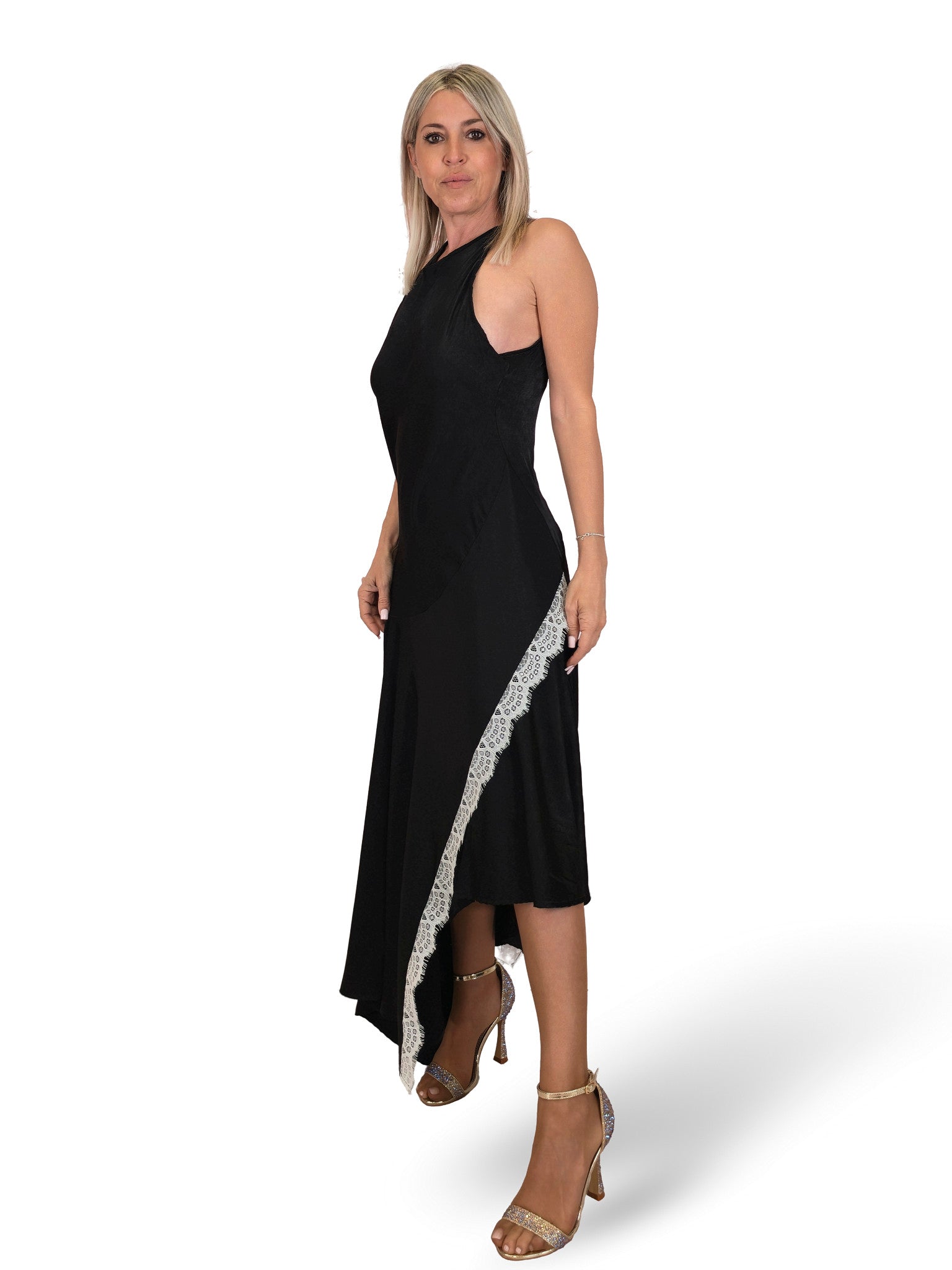 VESTIDO ASIMETRICO CON ENCAJES JOT