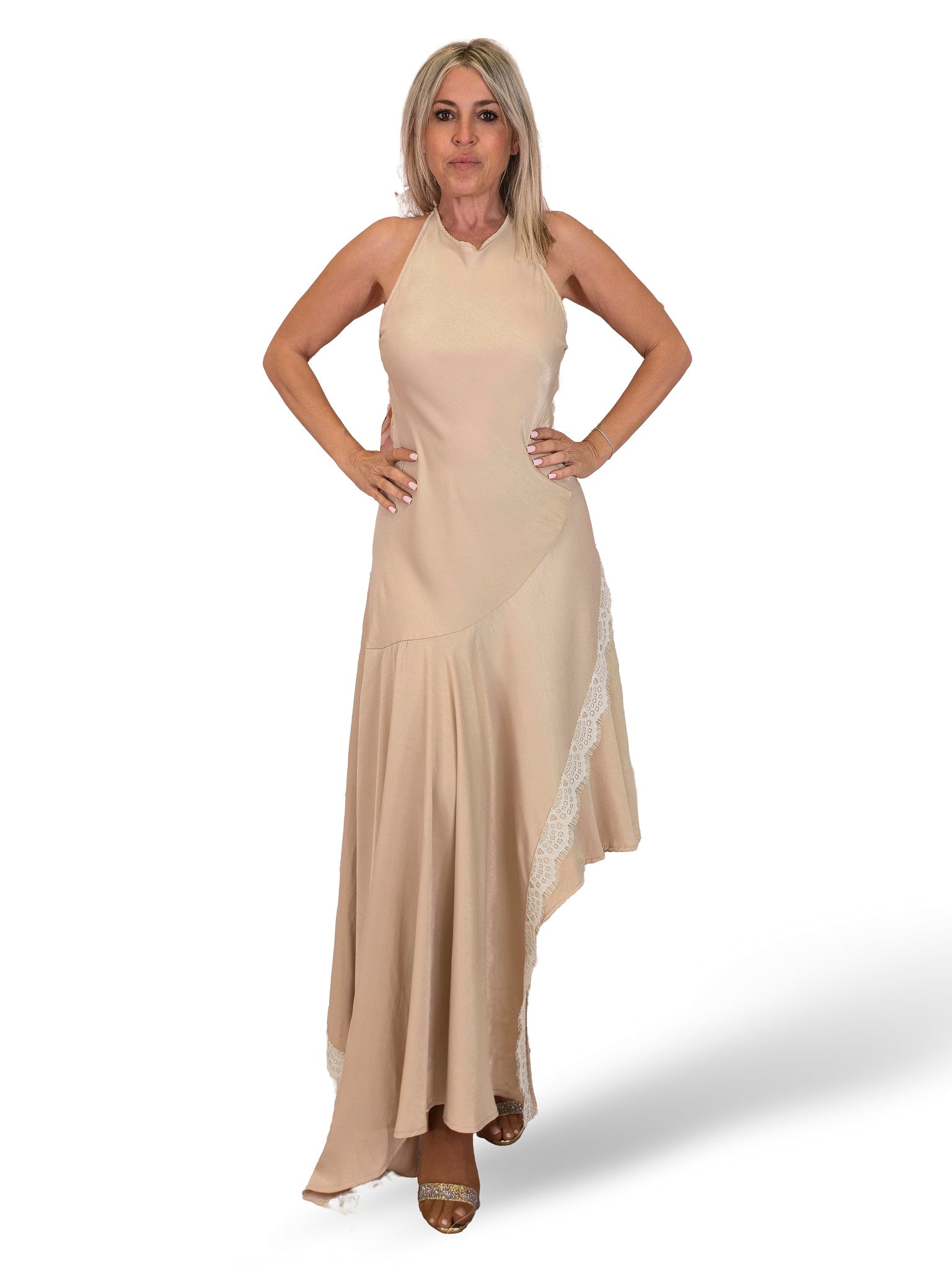 VESTIDO ASIMETRICO CON ENCAJES JOT