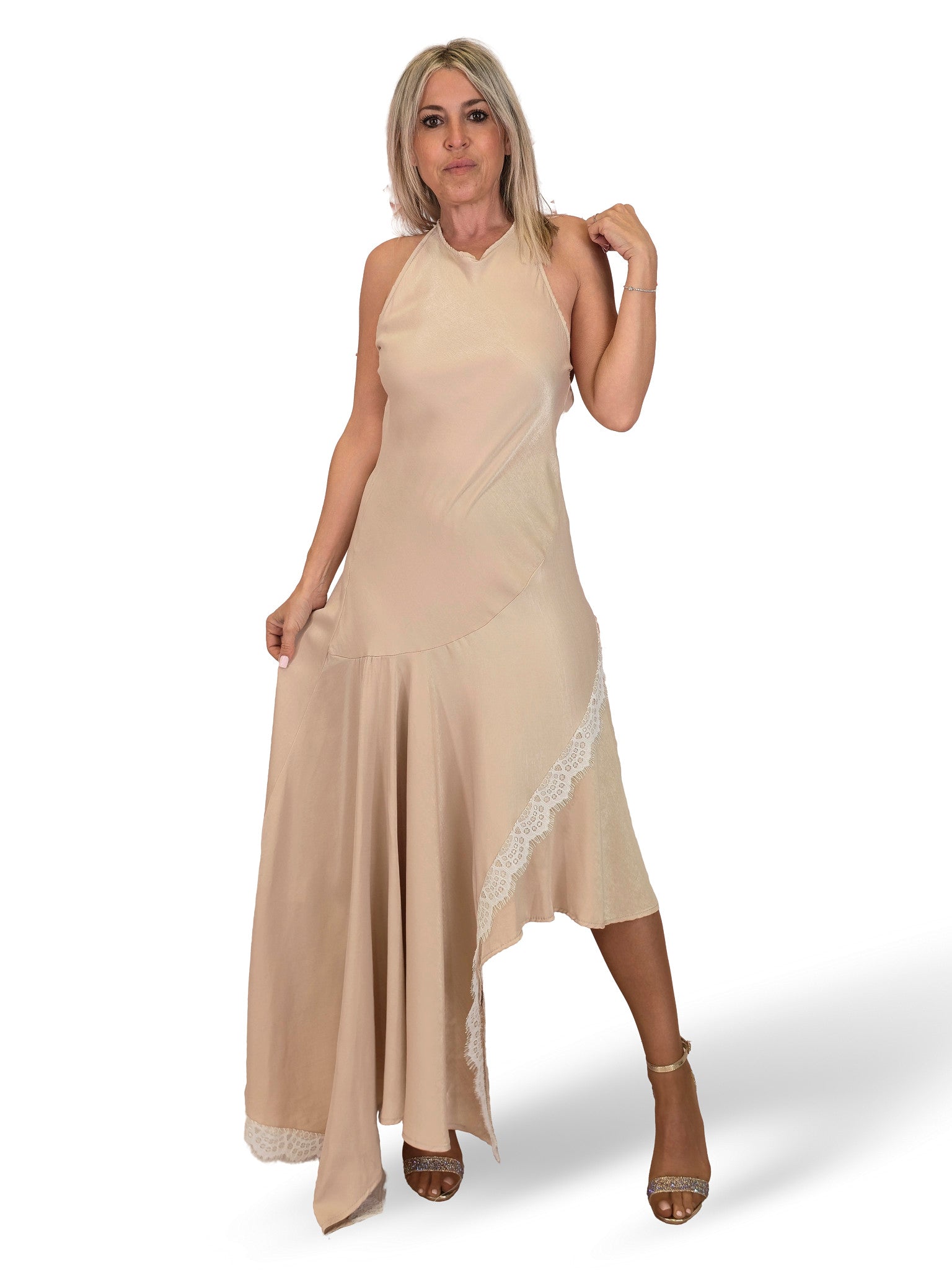 VESTIDO ASIMETRICO CON ENCAJES JOT