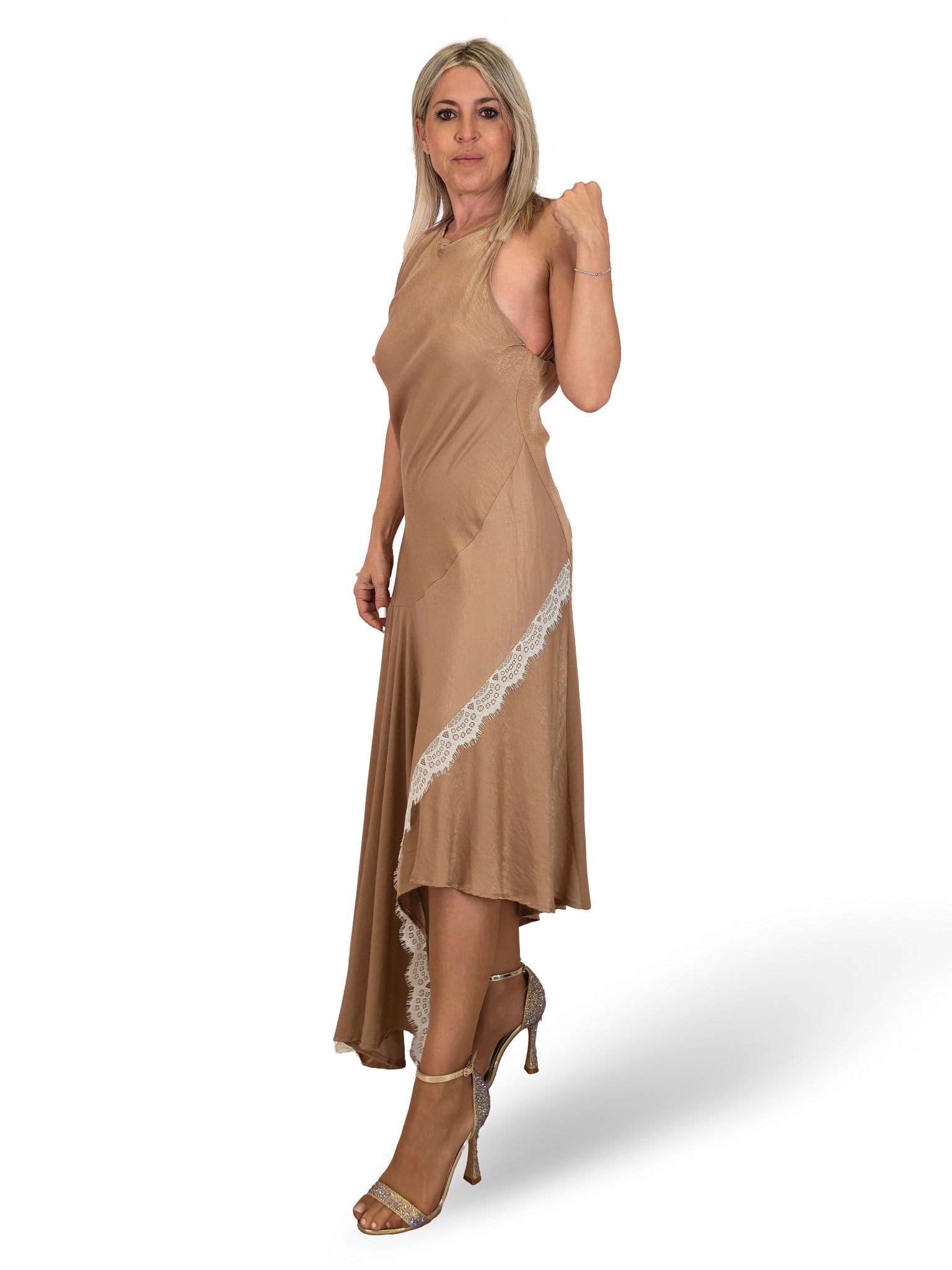 VESTIDO ASIMETRICO CON ENCAJES JOT