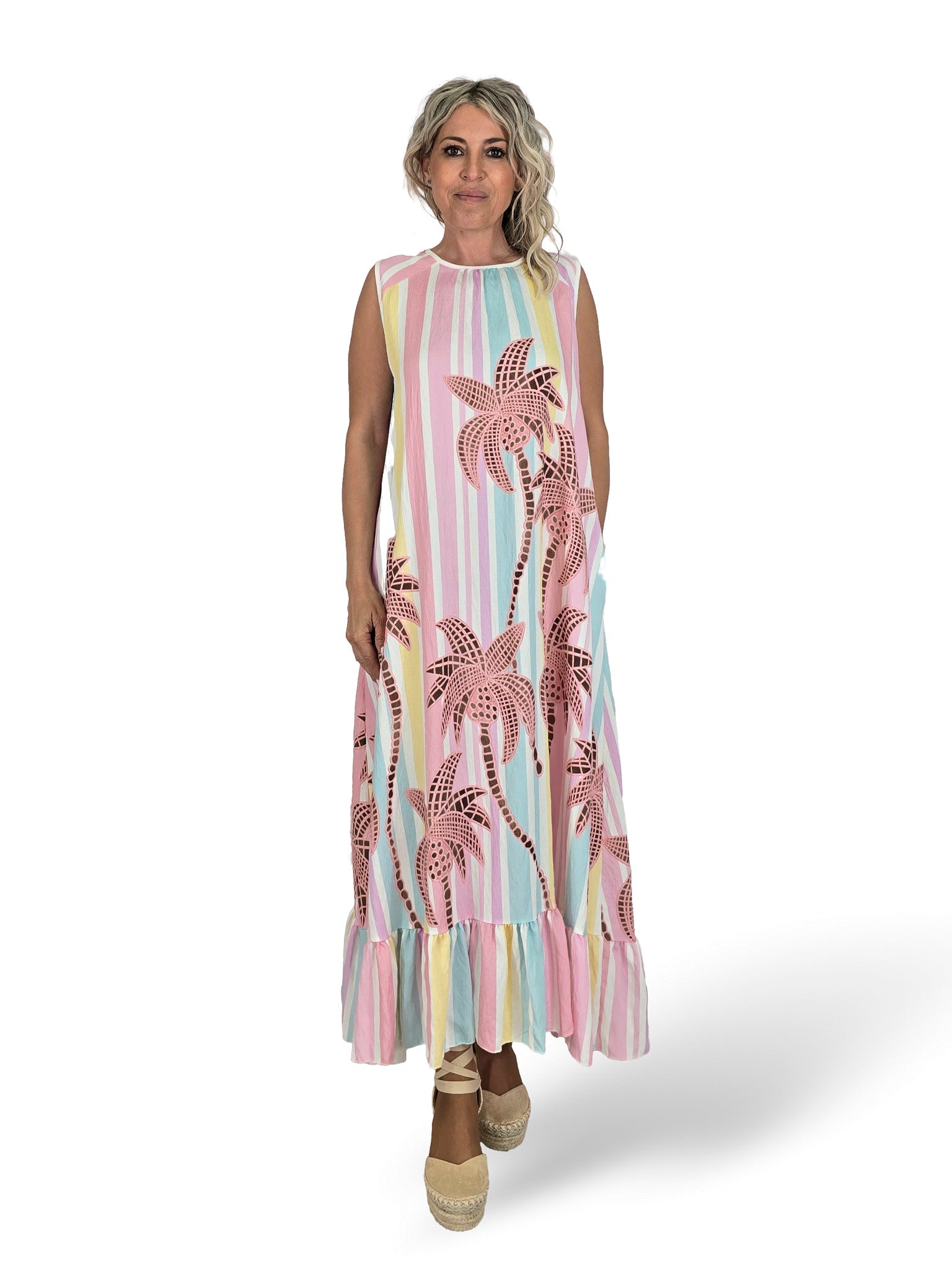 GESTREIFTES PALMBAUMKLEID