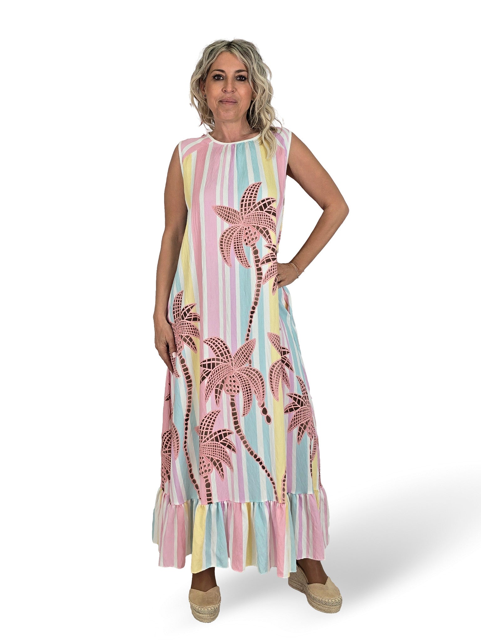 GESTREIFTES PALMBAUMKLEID