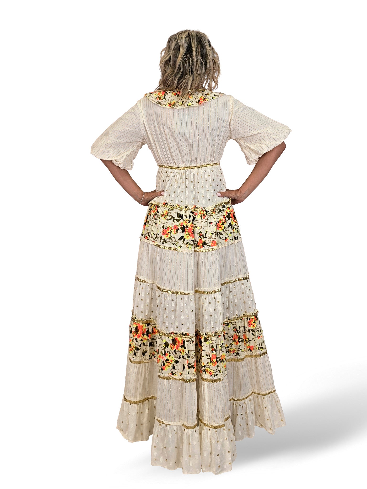 VESTIDO GOLDEN ESTAMPADO RAYAS LUREX JOT