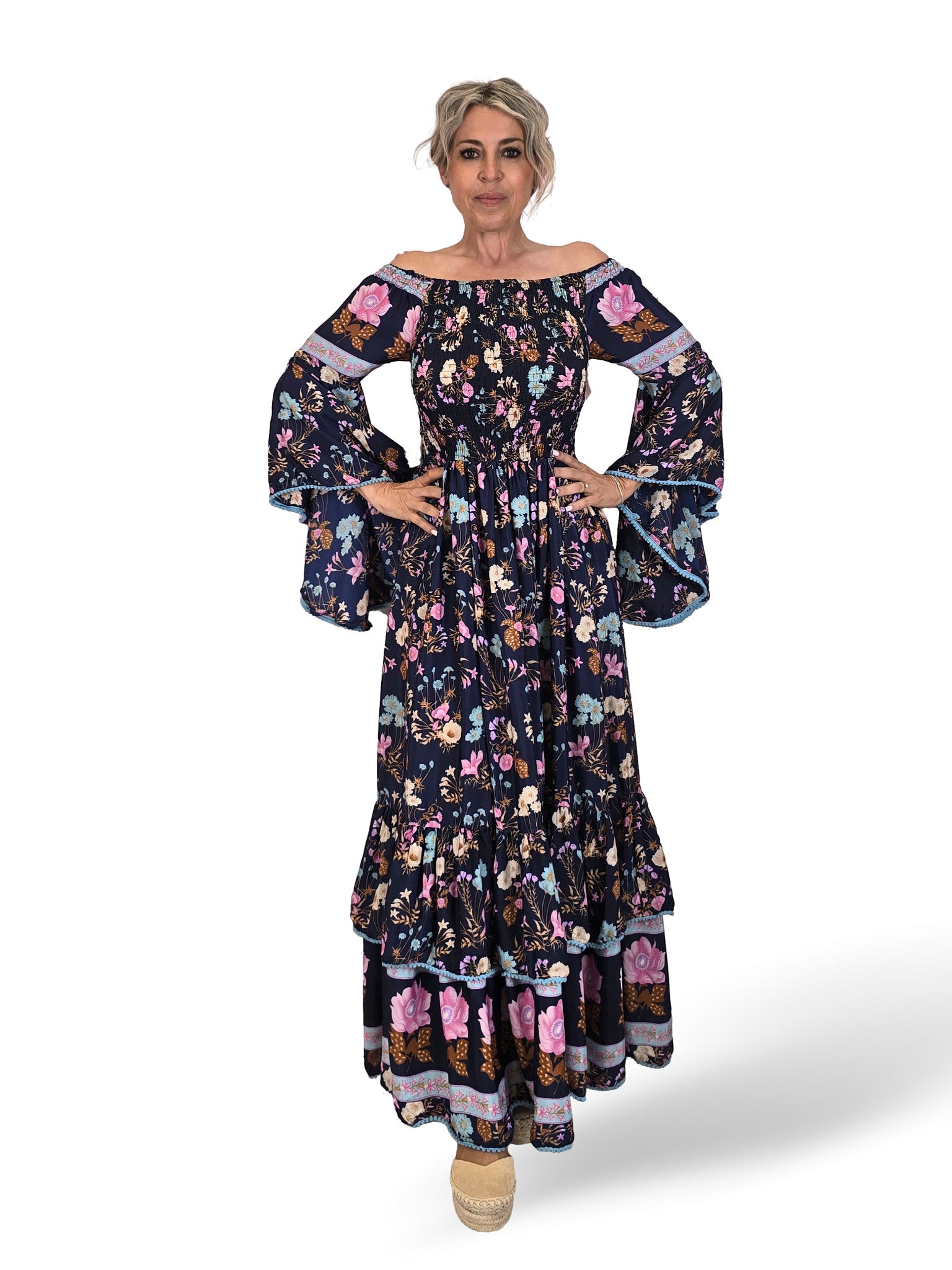 VESTIDO LARGO SEDA NIDO DE ABEJA JOT