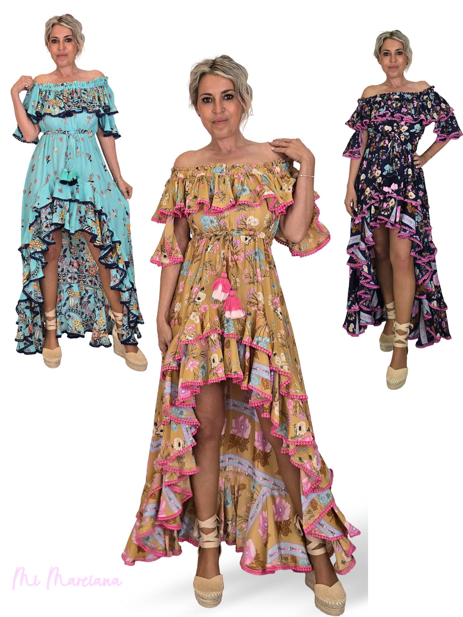 VESTIDO SEDA COLA VOLANTES JOT