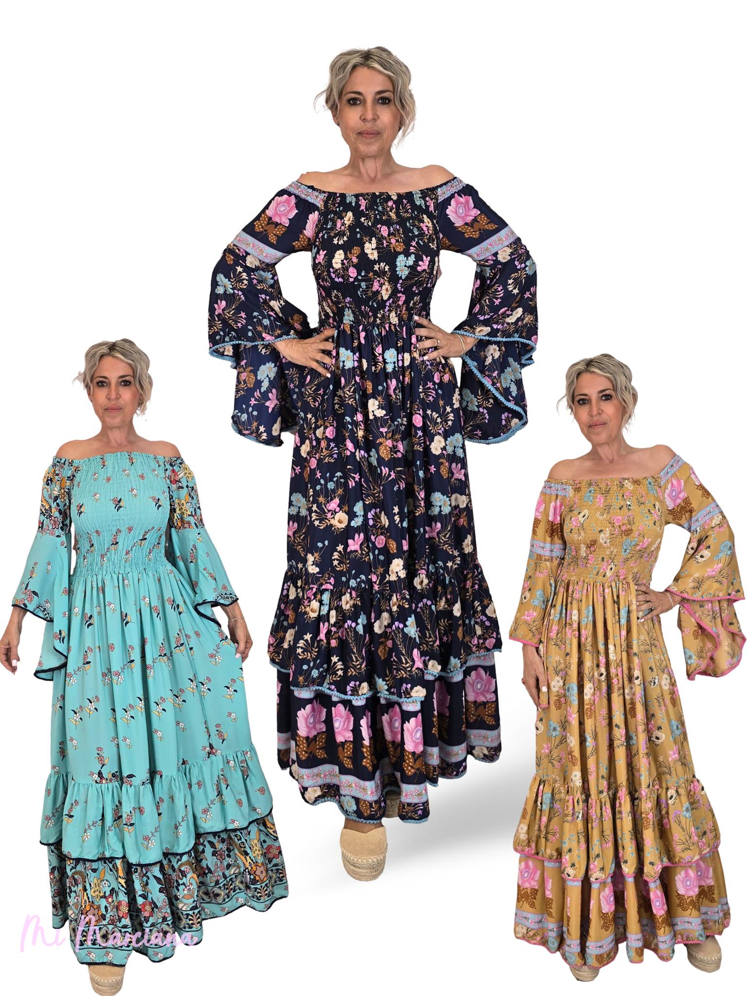 VESTIDO LARGO SEDA NIDO DE ABEJA JOT