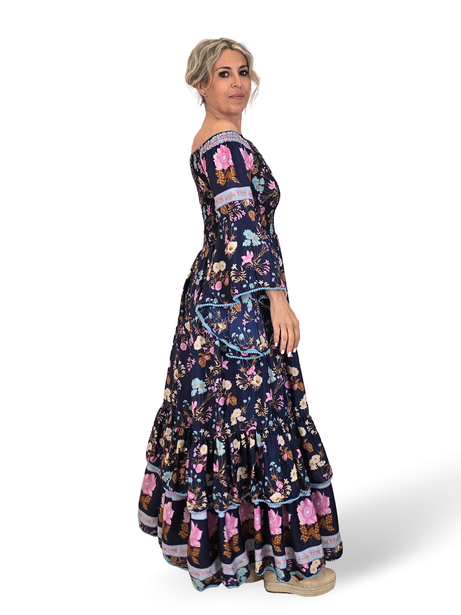 VESTIDO LARGO SEDA NIDO DE ABEJA JOT