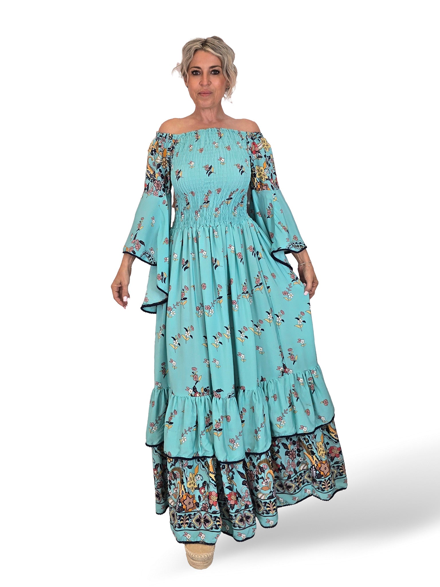 VESTIDO LARGO SEDA NIDO DE ABEJA JOT