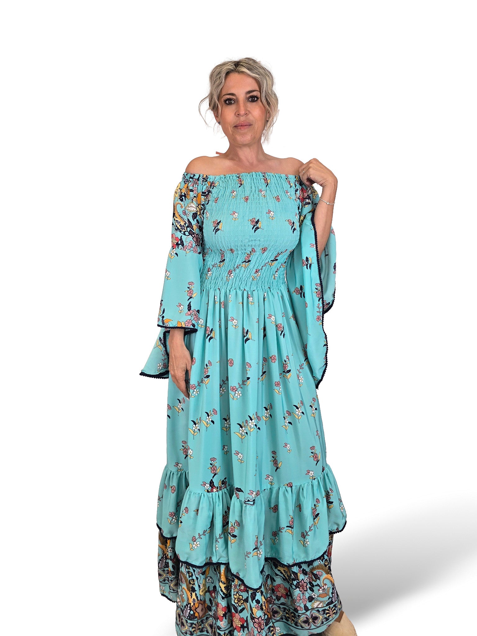 VESTIDO LARGO SEDA NIDO DE ABEJA JOT