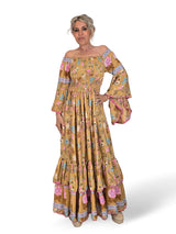 VESTIDO LARGO SEDA NIDO DE ABEJA JOT
